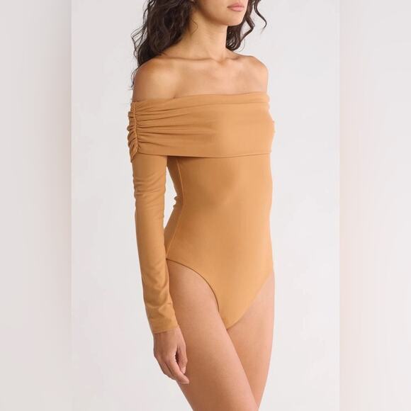 AFRM Tops - AFRM NWT Noah Long Sleeve Drape Shoulder Bodysuit Tan Brown Size Medium
